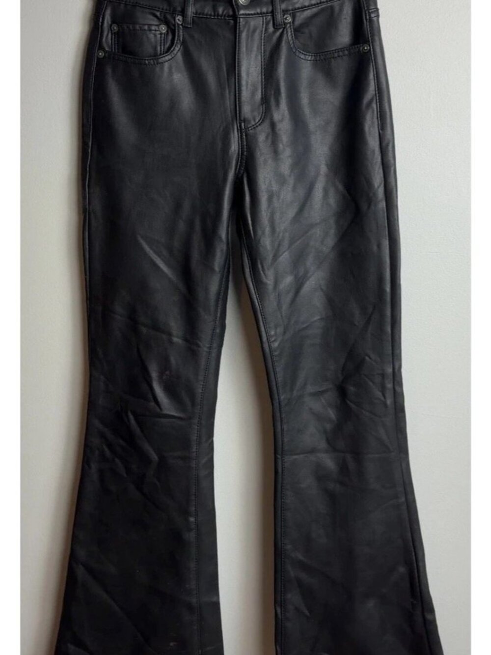 American Eagle AEO Black Faux Leather Flare Pants Size 2 Regular Women’s